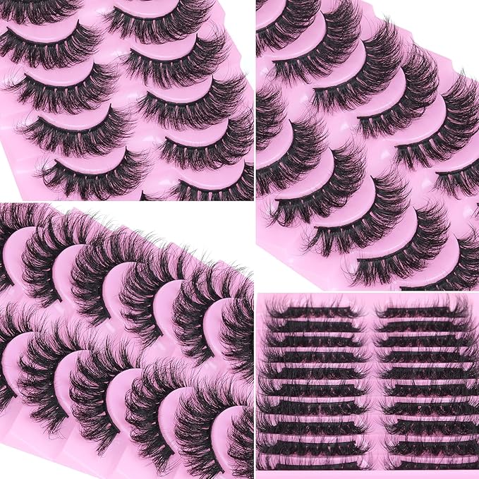 Wispy False Eyelashes Mink Lashes Natural Look Cat Eye Lashes Pack 10 Pairs Fake Eyelashes Like Extensions 5D Volume Strip Lashes 18mm Mink Eyelashes by TNFVLONEINS