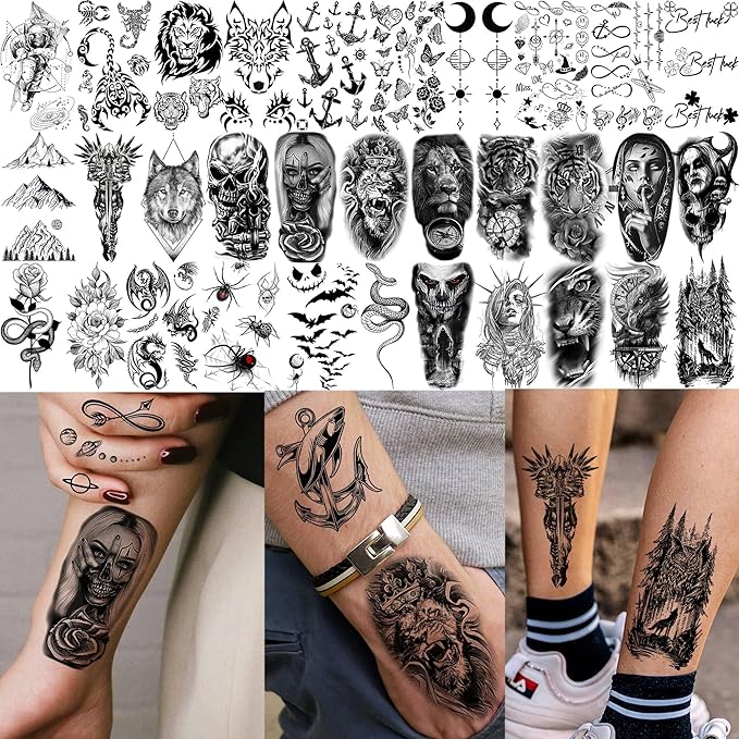 74 Sheets Jesus Christ Temporary Tattoos For Women Men, 12 Sheets Half Arm Large Religious God Christian Lion Cross Fake Tattoos Adults, 62 Sheets Realistic Angels Virgin Mary Tattoos Stickers Faith
