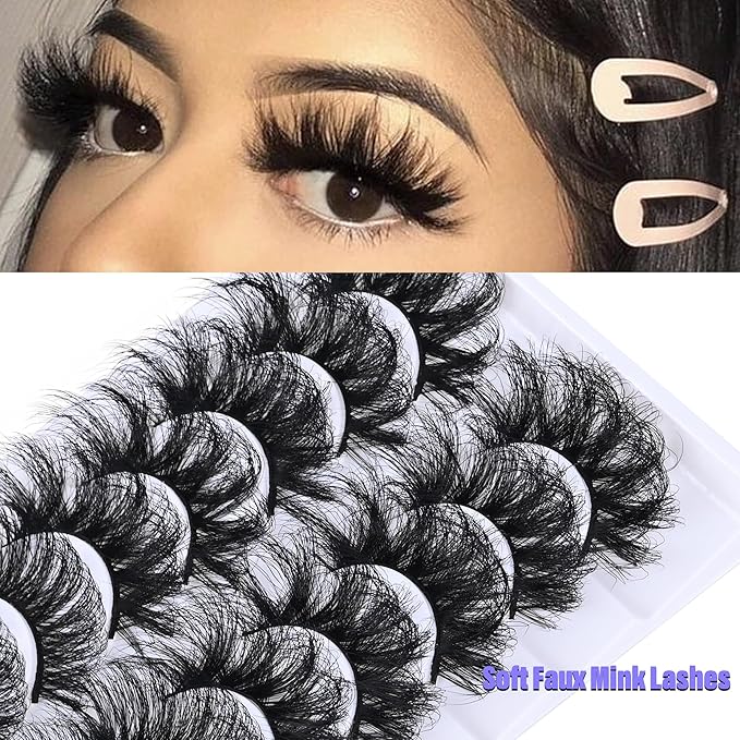 25 mm Lashes Long Dramatic Lashes Wispy D Curl 25mm Lashes Full Volume False Strip Lashes Thick Fluffy Long Fake Mink Eyelashes(2 Styles)