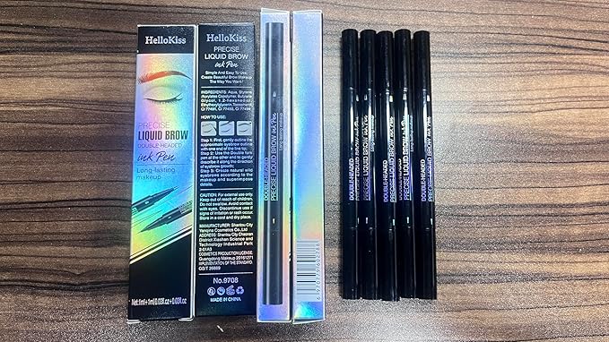 2PCS Hello Kiss Curved Eyebrow Pen, Hello Kiss Microblading Eyebrow Pencil (02#BROWN+03#DARK BROWN)