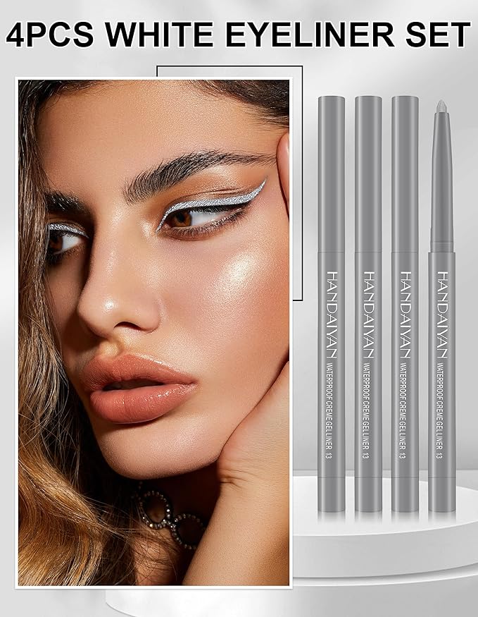 4PCS Shimmer Silver Pencil, Eye Liner Pencils, Waterproof Eyeliner Pencil & Smudge Proof Long-lasting, Eye Shadow, High-Pigmented Colorful, Retractable