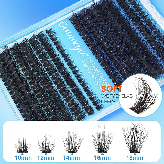 Geeneiya Thick Lashes Extension Kit DIY Lash Clusters Kit Full Eyelash Extension Kit with Lash Bond and Seal Lash Glue, Lash Applicator for Beginners (80D+100D,10-18MM, 280Pcs)