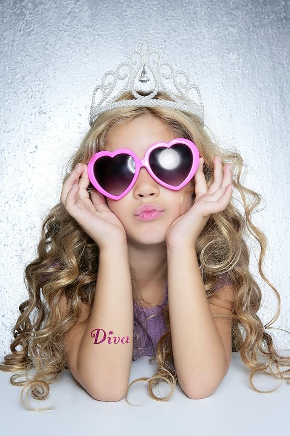 Glitter Tattoo Kit- NEW GLITZ and Lil Divas- with 6 Large Glitters & 12 Stencils - HYPOALLERGENIC and DERMATOLOGIST TESTED! - for boys & Girls. Children Tattoos by GlitZGlam Body Art