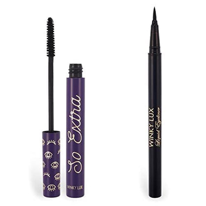 Winky Lux | So Extra Mascara and Liquid Eyeliner Bundle | Lengthening Mascara | Liquid Eyeliner | Black