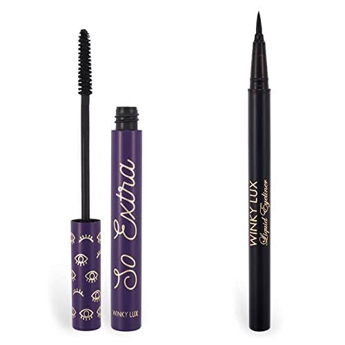 Winky Lux | So Extra Mascara and Liquid Eyeliner Bundle | Lengthening Mascara | Liquid Eyeliner | Black