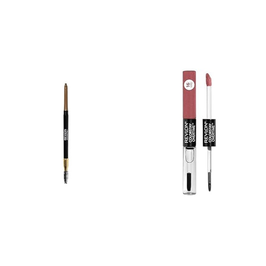 Revlon Eyebrow Pencil, Colorstay Eye Makeup with Eyebrow Spoolie & Liquid Lipstick with Clear Lip Gloss, ColorStay Face Makeup, Overtime Lipcolor