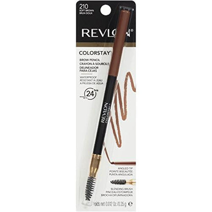 Revlon Eyebrow Pencil, Colorstay Eye Makeup with Eyebrow Spoolie, Waterproof, Longwearing Angled Precision Tip, 210 Soft Brown, 0.01 Oz