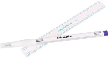 Beauty7 Tattoo Skin Markers Pen Piercing Eyebrow Tattoo Pen Surgical Tip 0.5mm/1mm Body Art Scribe Marking Tool with Ruler (1 Pack)