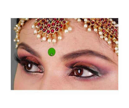 Sticker Kumkum Jewel Bindi Breathable Fabric with Rhinestone, Does not Irritate Skin, No Gum Marks on Skin, Round Tilak A Sheet of 2 Flaps (Multi-Colour) (P6-7MM-Stone)