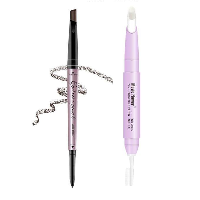 Eyebrow Pencil - Black Dual Ended Brow Pen & Eyebrow Wax Pen, Waterproof Smudge Proof Long Lasting Eyebrow Pen, Eyebrow Waxing Shaping Clear Eye Makeup Kit