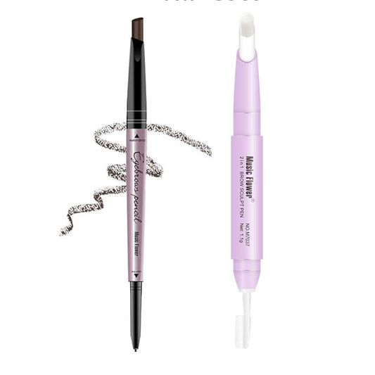 Eyebrow Pencil - Black Dual Ended Brow Pen & Eyebrow Wax Pen, Waterproof Smudge Proof Long Lasting Eyebrow Pen, Eyebrow Waxing Shaping Clear Eye Makeup Kit