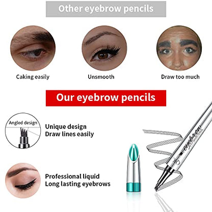 Microblading Eyebrow Pen,QIC Eyebrow 4 Tip Brow Pencil,Long-Lasting Natural Eyebrow Hair,Waterproof Magic Eyebrow Pencil Eyebrow Brush(Dark Brown)