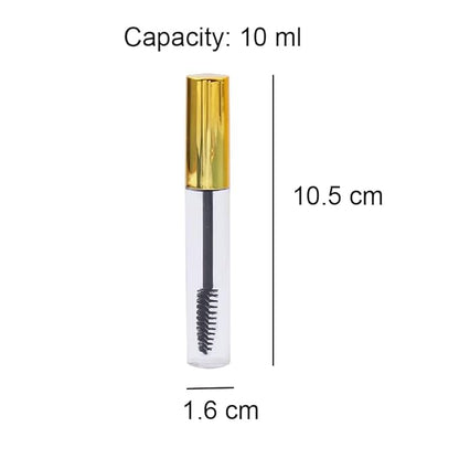 6 Pcs 10 ml Empty Mascara Tubes with Wands and Rubber Inserts Clear Plastic Refillable Eyelash Bottle Mascara Container for DIY Cosmetics (Gold)