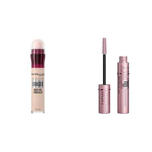 Maybelline Lash Sensational Sky High Washable Mascara Makeup, Volumizing, Lengthening, Defining & Instant Age Rewind Eraser Dark Circles Treatment Multi-Use Concealer, 110, 1 Count