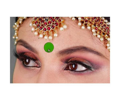 Sticker Kumkum Jewel Bindi Breathable Fabric with Rhinestone, Does not Irritate Skin, No Gum Marks on Skin, Round Tilak A Sheet of 2 Flaps (Multi-Colour) (P6-7MM-Stone)