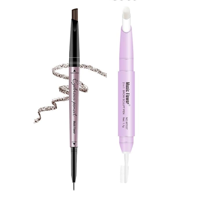 Eyebrow Pencil - Khaki Coffee Dual Ended Brow Pen & Eyebrow Wax Pen, Waterproof Smudge Proof Long Lasting Eyebrow Pen, Eyebrow Waxing Shaping Clear Eye Makeup Kit