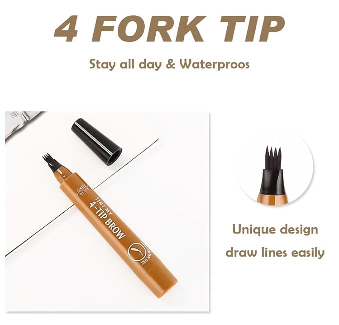 2024 Magic Eyebrow Pencil, 4PCS 4Color Waterproof 3D Microblading Eyebrow Pencil Contouring Pen, 4-Tip Microblade Eyebrow Pen, Microblading 4 Fork Tip Eyebrow Tattoo Pencil for Women and Girl (4Color)