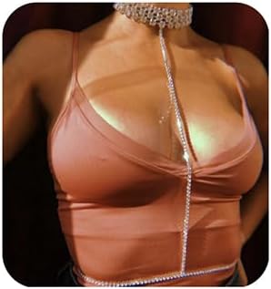 Wiwpar Boho Sparkly Silver Rhinestone Bra Necklace Body Chest Chain Belly Waist Chain Crystal Choker Body Necklace Sexy Summer Bikini Beach Nightclub Party Rave Body Chain for Women