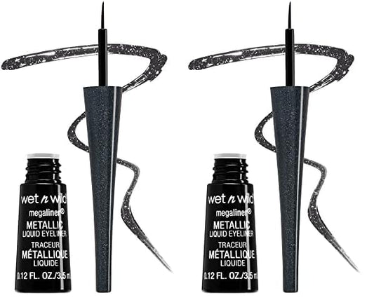wet n wild MegaLiner Liquid Eyeliner - Metallic, Cosmic Black (Pack of 2)