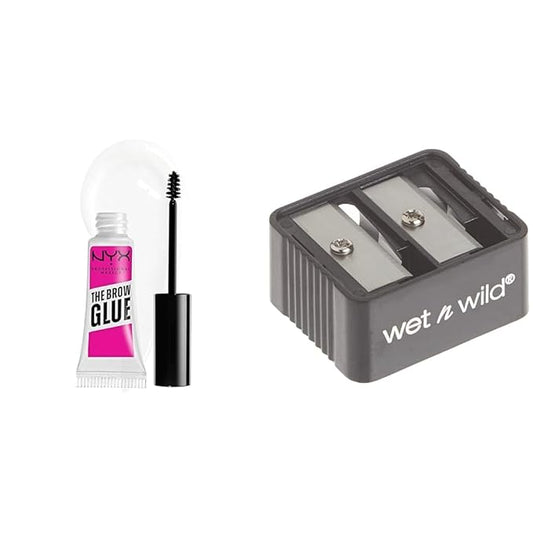 NYX Brow Glue Extreme Hold Clear Brow Gel & wet n wild Dual Pencil Sharpener for Eyeliner Pencils