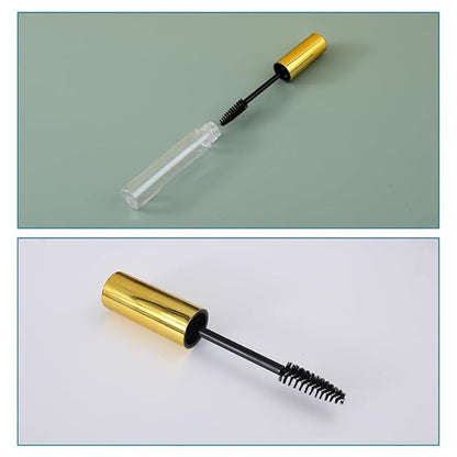 6 Pcs 10 ml Empty Mascara Tubes with Wands and Rubber Inserts Clear Plastic Refillable Eyelash Bottle Mascara Container for DIY Cosmetics (Gold)