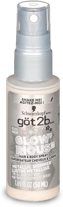 got2b GLOW'RIOUS Metallic Shimmer Hair Glitter & Body Glitter Duel Spray 1.69oz (Silver)