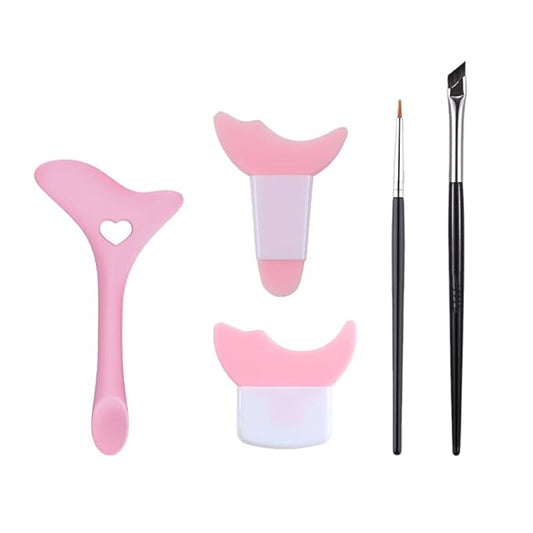 Eyeliner Stencils, 5Pcs Eyeliner Brush Set, Reusable Eyeliner Tool for Eyes Wing, Multifunctional Silicone Eyeliner Aid Mascara Shield, Beginners Friendly (Pink)