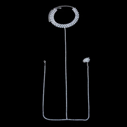 Wiwpar Boho Sparkly Silver Rhinestone Bra Necklace Body Chest Chain Belly Waist Chain Crystal Choker Body Necklace Sexy Summer Bikini Beach Nightclub Party Rave Body Chain for Women