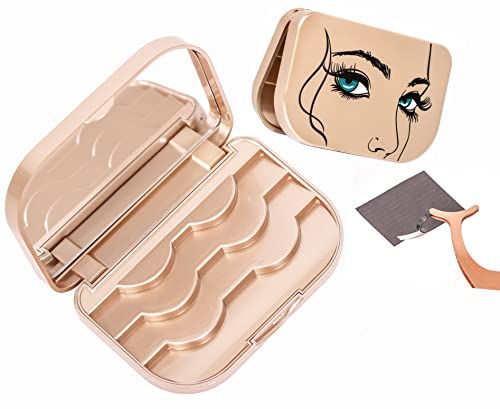 Champion Gold Eyelash Storage Case Organizer With Makeup Mirror Frame Box, Magnetic Lash Packaging Travel Bag