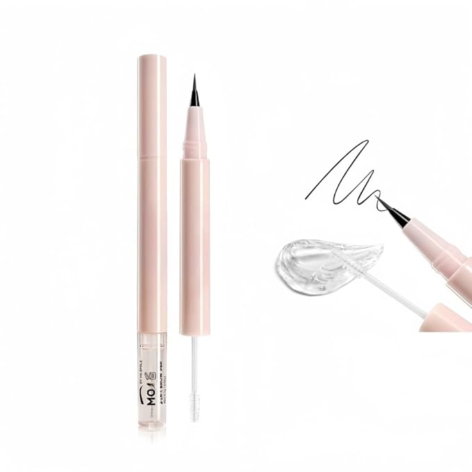 Waterproof Eyebrow Pencil with Fine Tip, 2-in-1 Brow Pen and Sealing Brow Gel, Smudge-Proof, Lightweight and Non-clumping, Eyeliner, Hairline Pencil (Dark Brown)