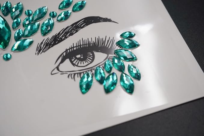 festival face gems Mermaid Face Jewels Stick On Rhinestone sticker Rave Accessories crystal body jewel tattoo stickers face gems for make up (aquamarine)
