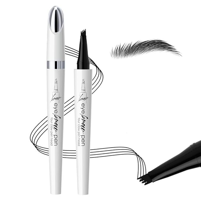 Magic Eyebrow Pencil 1Pcs Waterproof Eyebrow Tattoo Pencil 3D Microblading Eyebrow Pencil with 4 Fork Tip, Natural Makeup Fine Stroke Magic Eyebrow Pencil for women (Black)