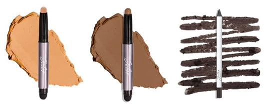 Julep 3pc Set: Eyeshadow 101 Crème-to-Powder Eyeshadow Stick Duo in Beachy & Smoky Tawny Matte + When Pencil Met Gel Long-lasting Eyeliner Pencil in Clay Matte - Blendable, Smudge-Resistant Makeup