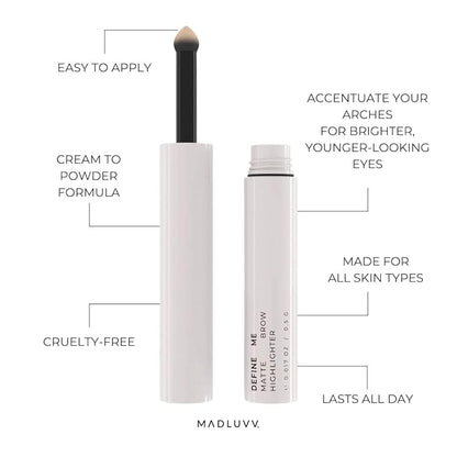 MADLUVV Define Me Eyebrow Highlighter, Last All Day, Accentuate Arches for Brighter Younger Looking Eyes, Universally Flattering for All Skin Shades, Hypoallergenic and Cruelty Free (Matte)