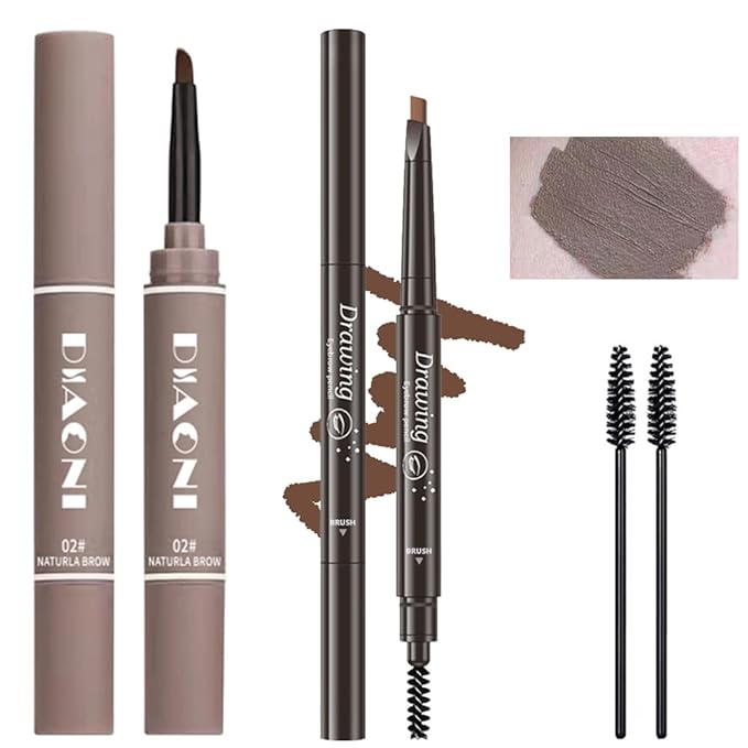 2 Different Eyebrow Cream,Eyebrow Pencil, with Eyebrow Brushes, Eye Makeup Long Lasting Waterproof and Smudgeproof Natural Looking Brows(Brown)