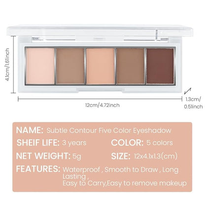 5Color Matte Eyeshadow Palette, Neutral Cool-Toned Taupe Eye Shadows, Velvety Long-Lasting Formula for Natural Everyday Makeup, for Brown Eyes Long Lasting Naturing-Looking (#01)