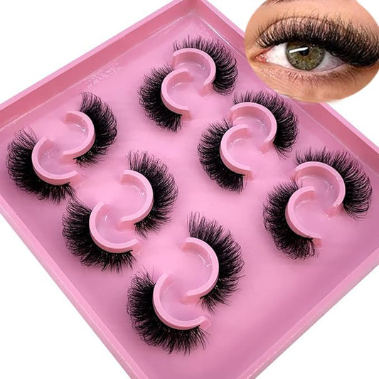 HBZGTLAD 6 Pairs Fluffy False Eyelashes Natural Faux Mink Strip 3D Lashes Pack (MSD-4)