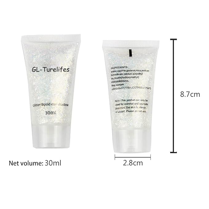 GL-Turelifes 30ml Sequins Chunky Glitter Liquid Eyeshadow Gel Festival Cosmetic Face Hair Nails Makeup Long Lasting Sparkling Easy to Apply, Easy to Remove (#06 Sliver)
