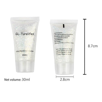 GL-Turelifes 30ml Sequins Chunky Glitter Liquid Eyeshadow Body Gel Festival Cosmetic Face Hair Nails Makeup Long Lasting Sparkling Easy to Apply and Remove (#01 White)