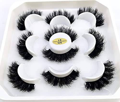 HBZGTLAD new 5 Pairs 25 mm 3d Mink Lashes Bulk Faux with Custom Natural Mink Lashes Pack Short Wholesales Natural False Eyelashes (9D-01)