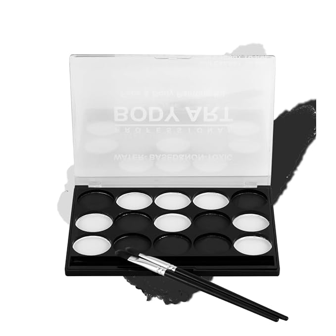 Black White Face Body Paint Kit with Brushes for Art Theater Halloween Party Cosplay Clown Sfx Makeup for Adult, Pro Water Activated Face Body Paint Washable Zombie Skeleton Makeup Kit (15 Colors)