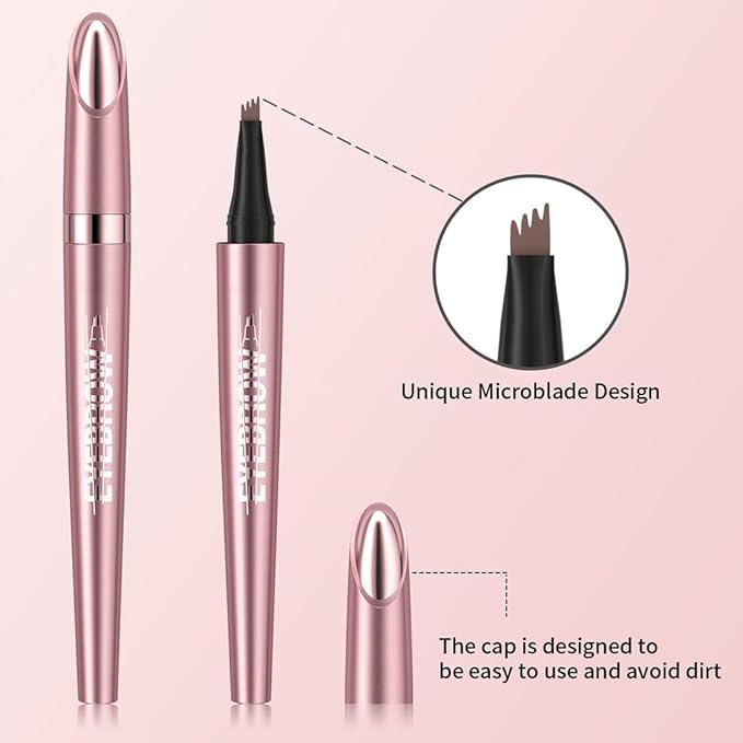 Magic Eyebrow Pencil Waterproof Microblading Eyebrow Pencil Contouring Pen, 4 Tip Microblade Eyebrow Pen Natural Brows Pen for Women (Dark Brown)
