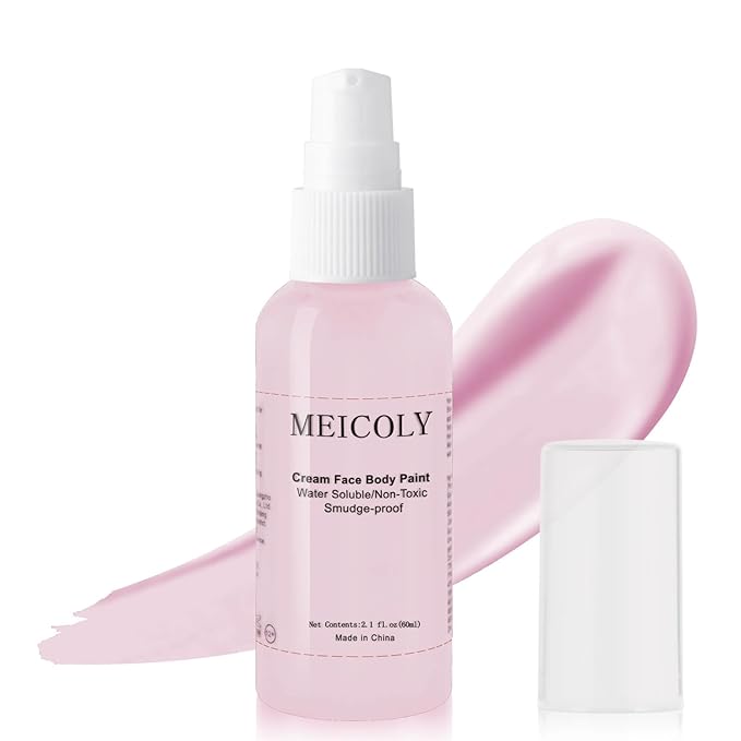 MEICOLY Pastel Pink Face Body Paint,2.1Oz Smudge-proof Face Paint,Water Based Washable Full Body Paint for Adults and Kids,Face Painting for Halloween SFX Special Effects Costume Cosplay Makeup
