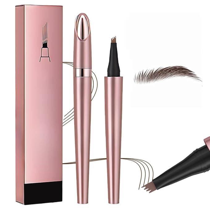 2025 Upgrade Microblading Eyebrow Pencil, 3D Waterproof 4-Tip Magic Eyebrow Pencil, Natural Makeup Long-Lasting Fine Stroke Magic, 4 Fork Tip 3D Microblading Waterproof (dark brown)