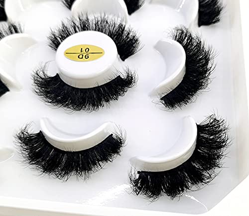 HBZGTLAD new 5 Pairs 25 mm 3d Mink Lashes Bulk Faux with Custom Natural Mink Lashes Pack Short Wholesales Natural False Eyelashes (9D-01)