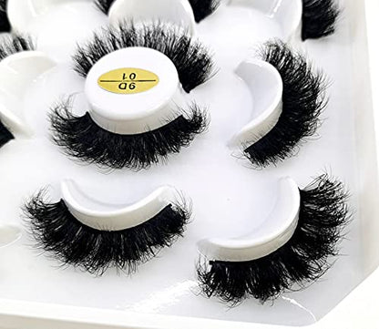 HBZGTLAD new 5 Pairs 25 mm 3d Mink Lashes Bulk Faux with Custom Natural Mink Lashes Pack Short Wholesales Natural False Eyelashes (9D-01)