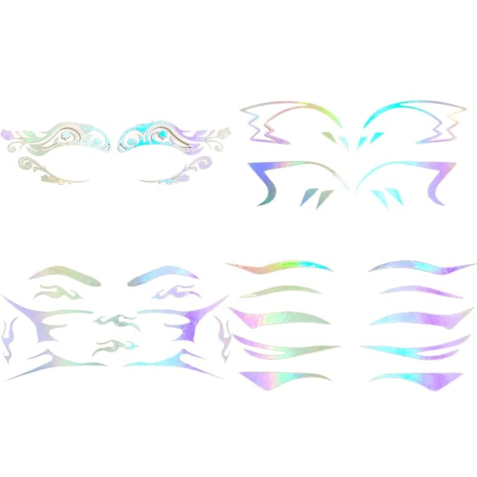 Uranian Holographic Eyeliner Stickers Temporary Self-adhesive Eyeshadow Sticker for Women Girls Spider Web Stars Eyelid Tape Wing Eye Makeup Stickers for Halloween Carnival Club Festival Party (Set 3)