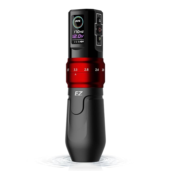 EZ P3 Pro Tattoo Gun Machine - 6 Strokes 2.0, 2.4, 2.8, 3.3, 3.7, 4.2mm Tattoo Machine Pen with OLED Digital Display 1600mAh Battery Power Tattoo Supply (Matte Red)
