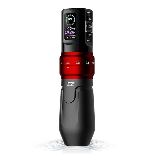 EZ P3 Pro Tattoo Gun Machine - 6 Strokes 2.0, 2.4, 2.8, 3.3, 3.7, 4.2mm Tattoo Machine Pen with OLED Digital Display 1600mAh Battery Power Tattoo Supply (Matte Red)