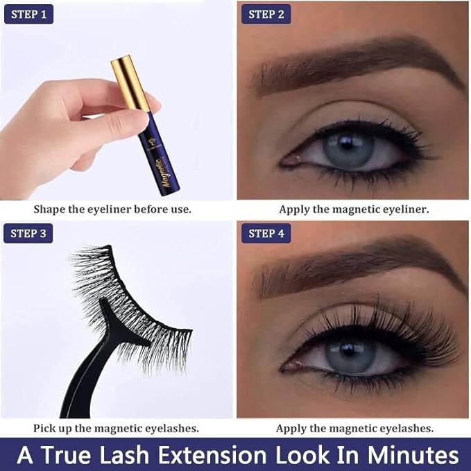 Magnetic Eyelashes with Eyeliner Kit,Cat-Eye Wispy Magnetic Lashes,False Eyelashes with Applicator,Reusable Magnet Lash Set,Natural Look,Easy,Cruelty-Free.7 Pairs